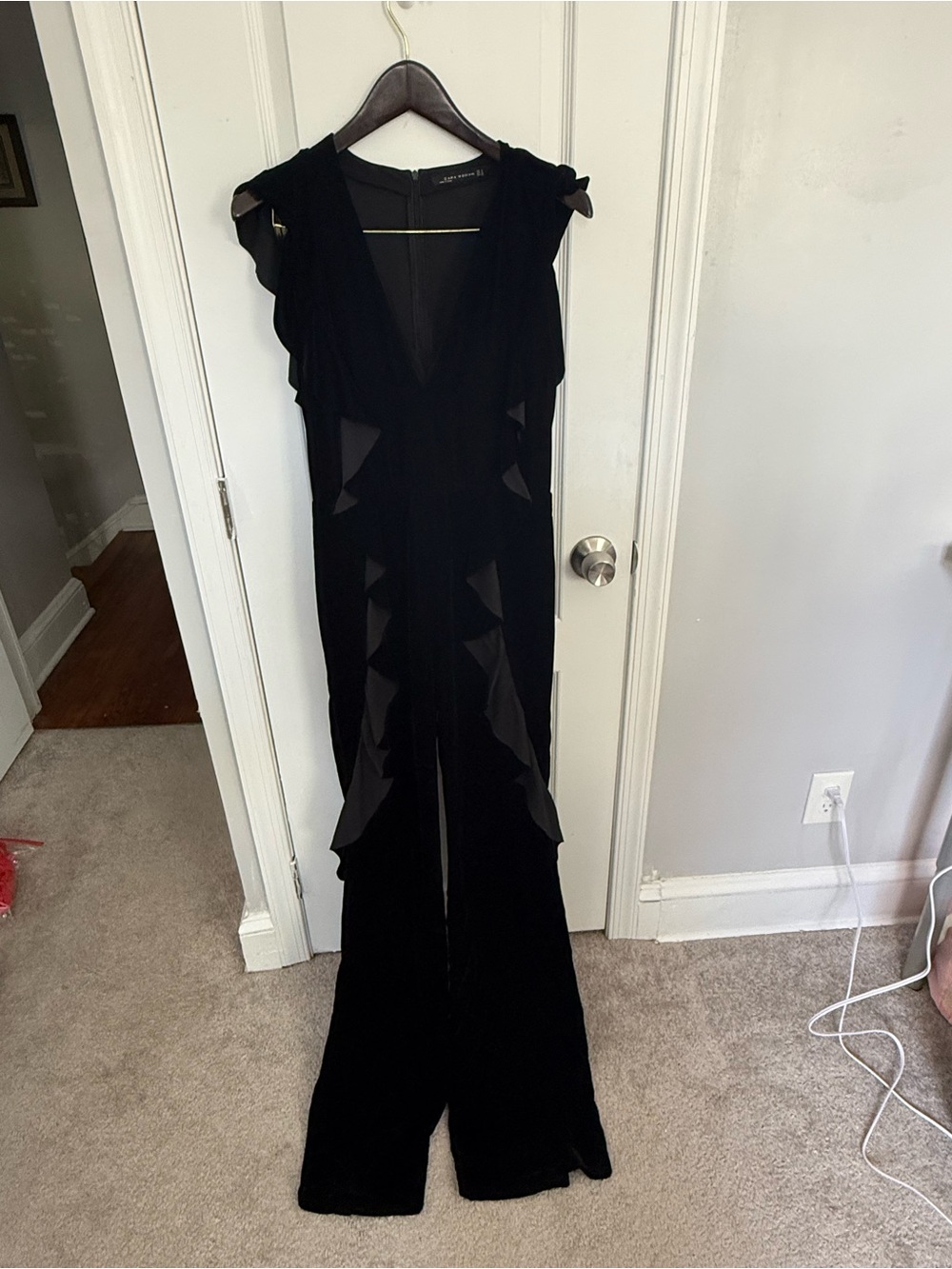 Zara Black Long Sleeve Ruffle Jumpsuit